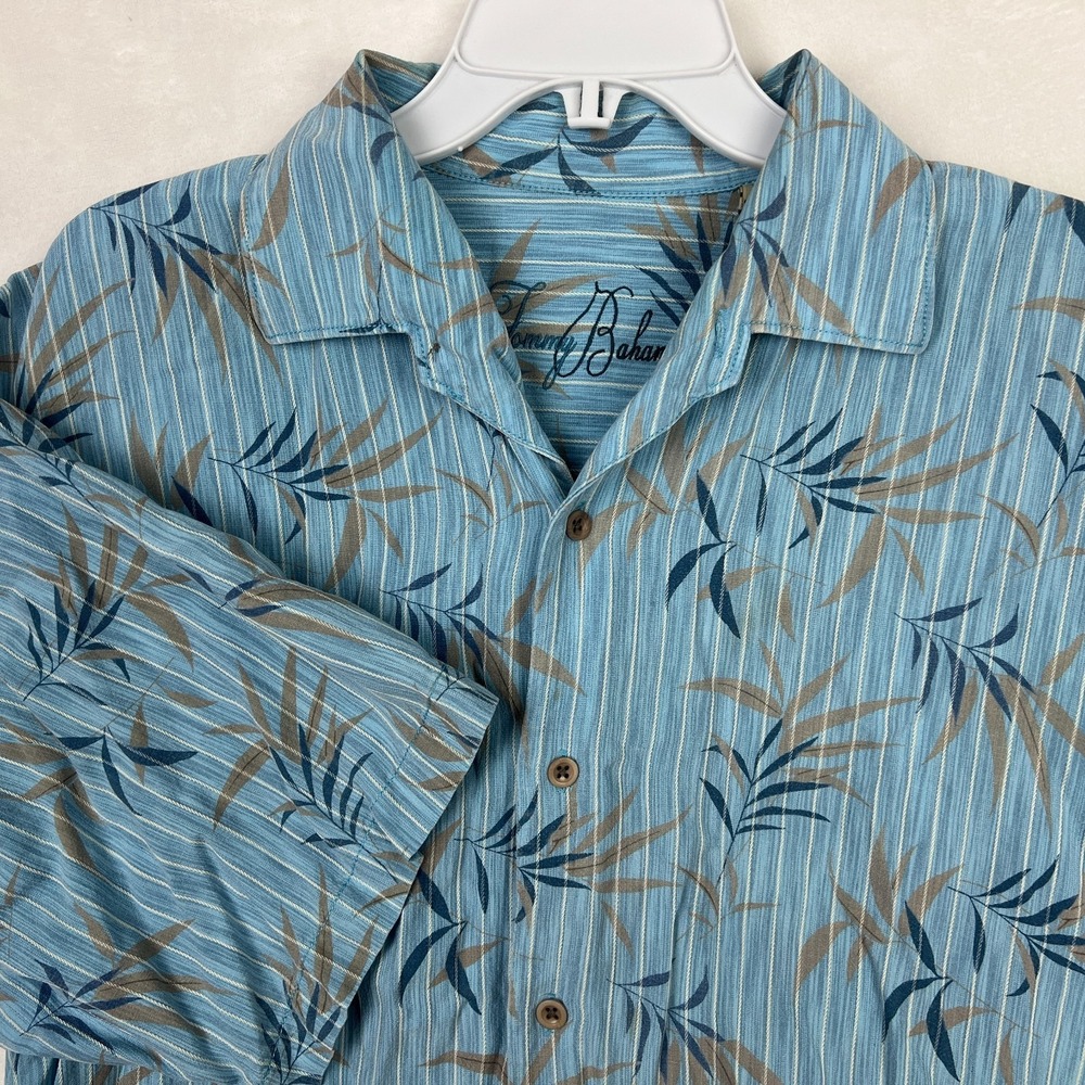 Tommy Bahama Hawaiian Shirt Men Large Blue Button Up Floral Short Sleeve Striped